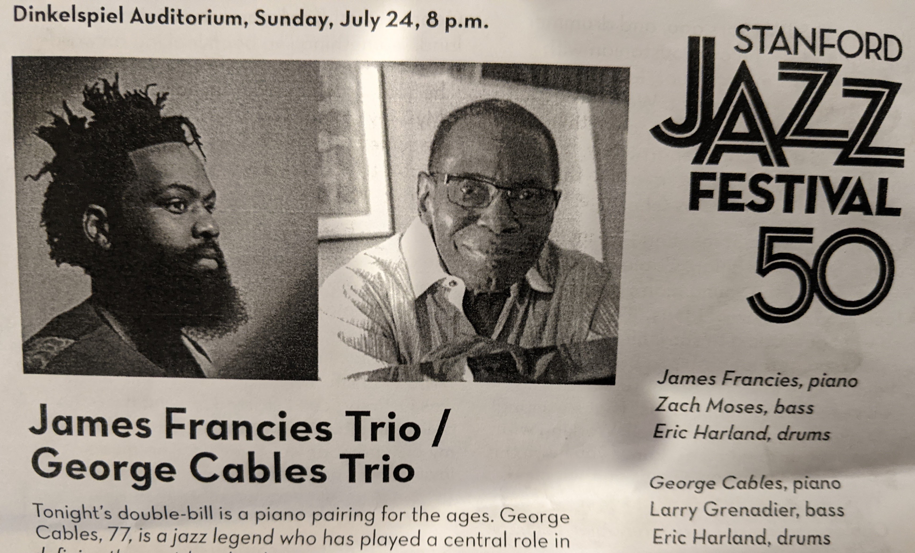 program for James Francies and George Cables concert