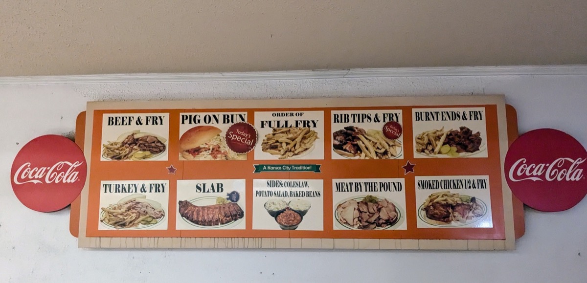 The menu at Arthur Bryant's BBQ