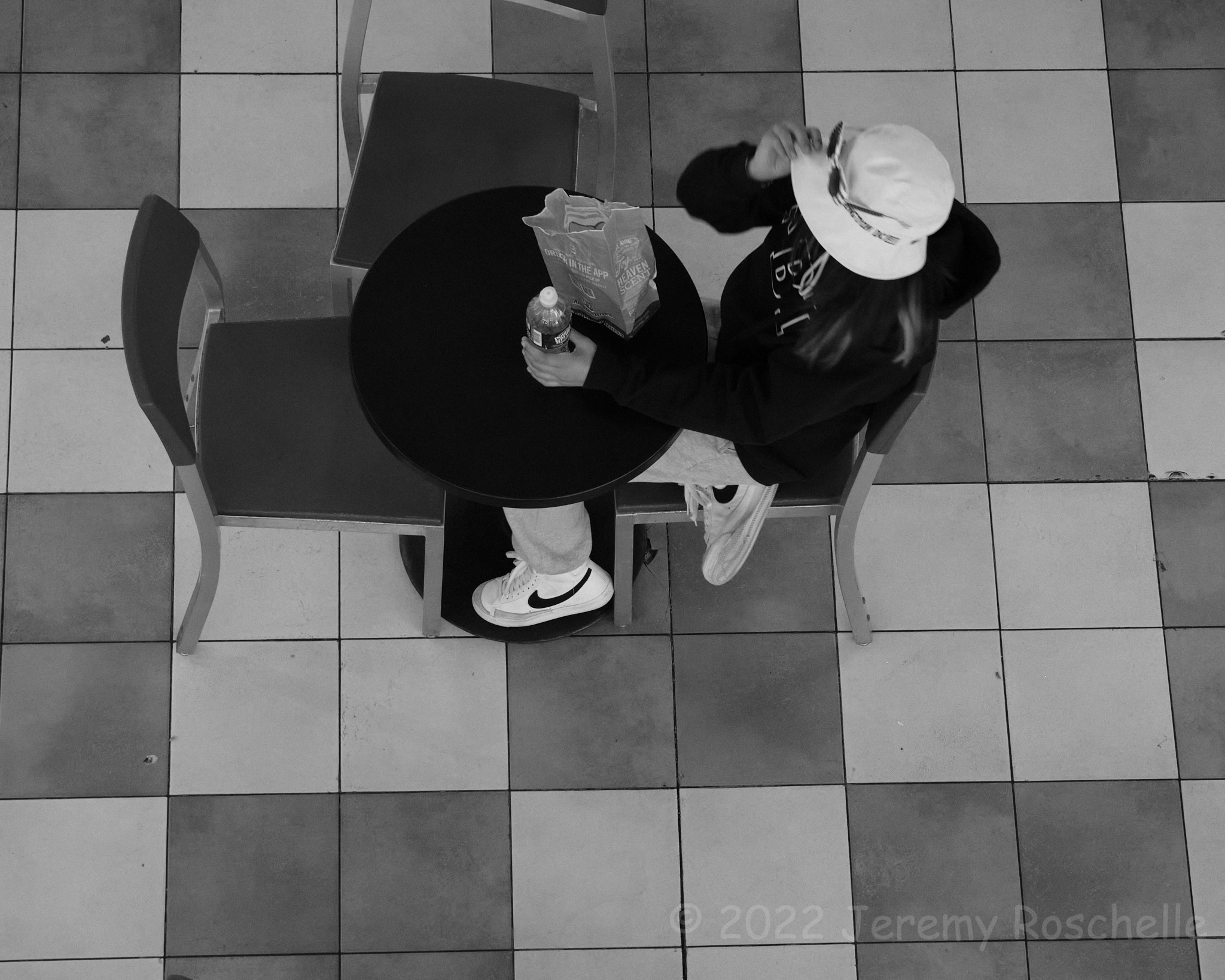 looking down on a dining table in Union Station