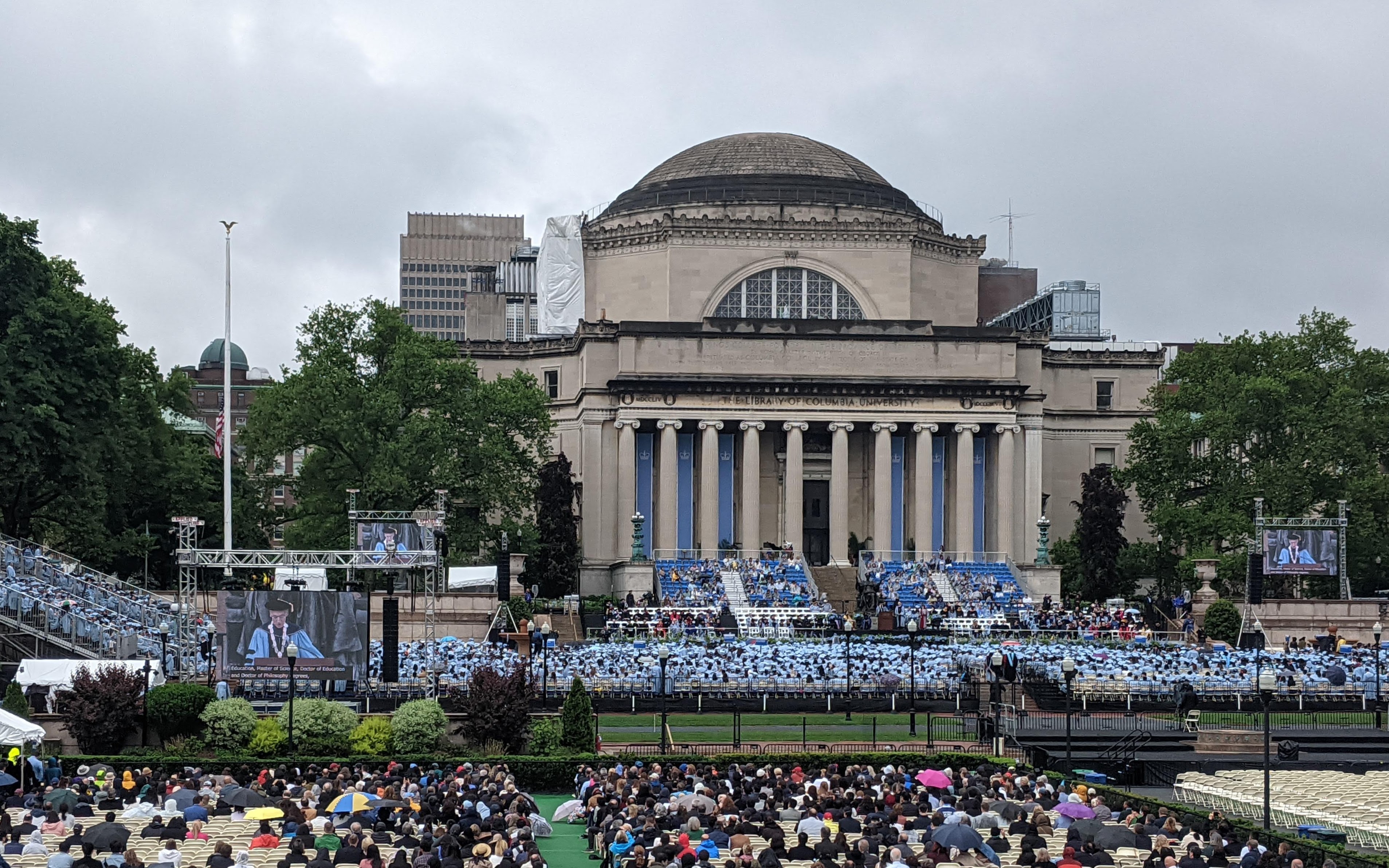 the stage set for commencement at Columbia