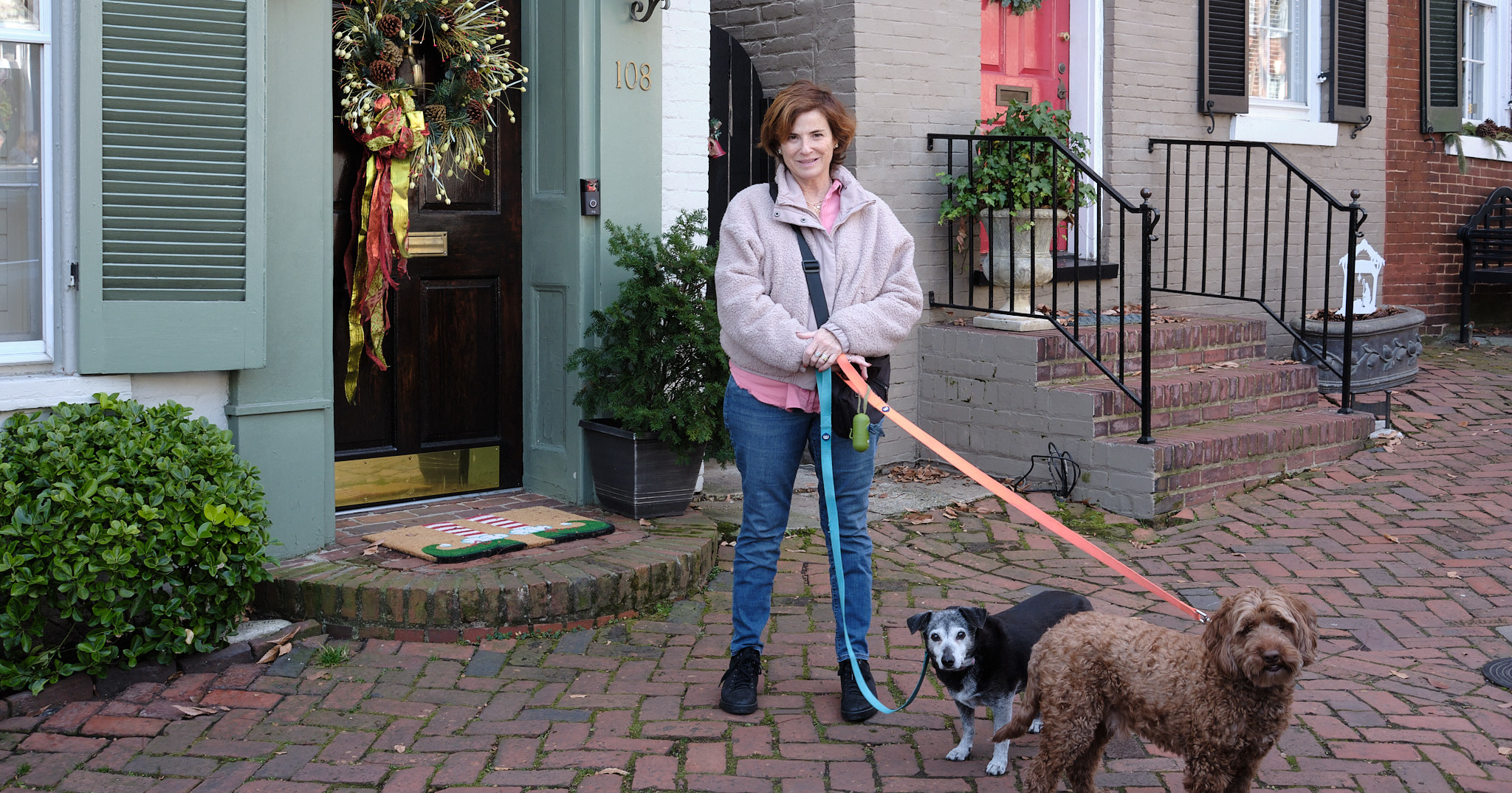 Audrey walking in Alexandria with Sugar Baby and Ollie