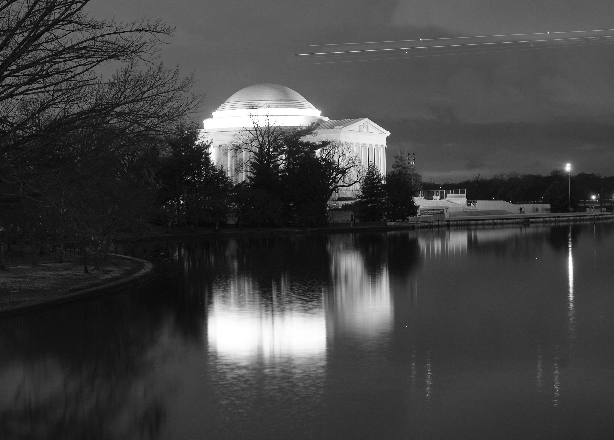 &lt;# Jefferson Memorial at night with airplane streaks  #&gt;