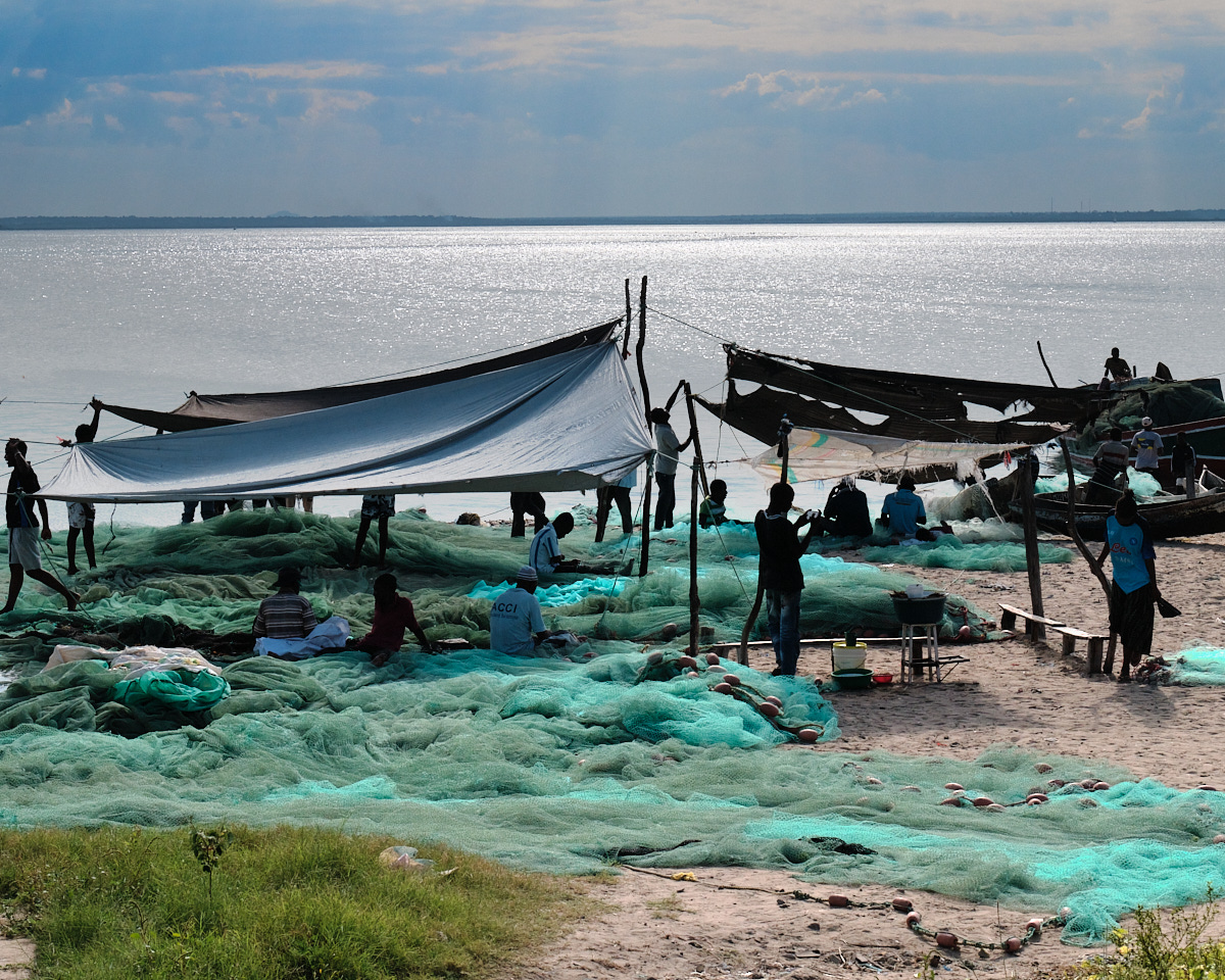<# Fishing nets drying in the sun #>